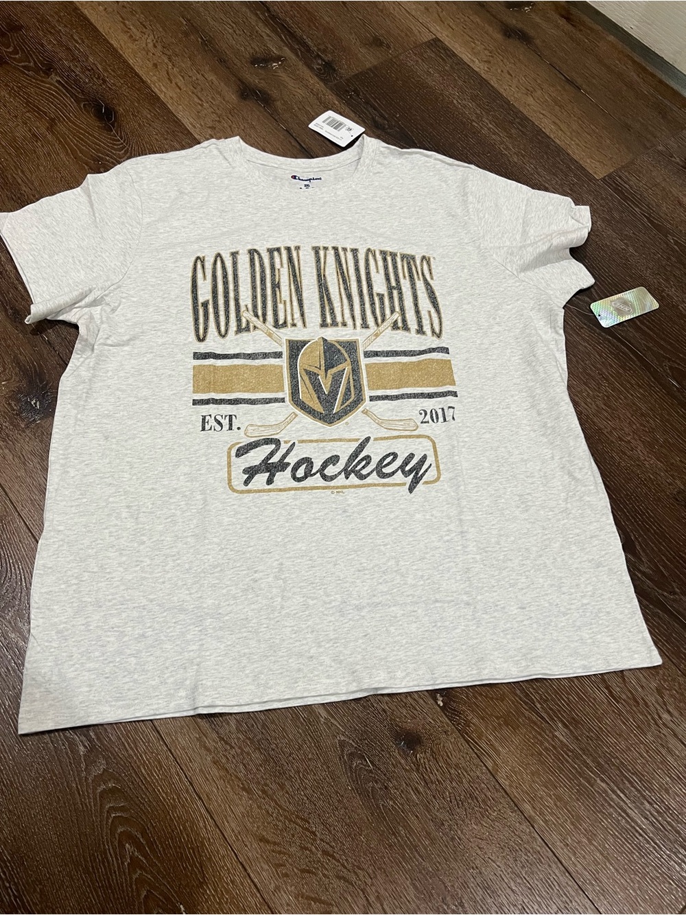 NWT Golden Knights Hockey Tee - Light Heather Gray, Gold and Black 2XL